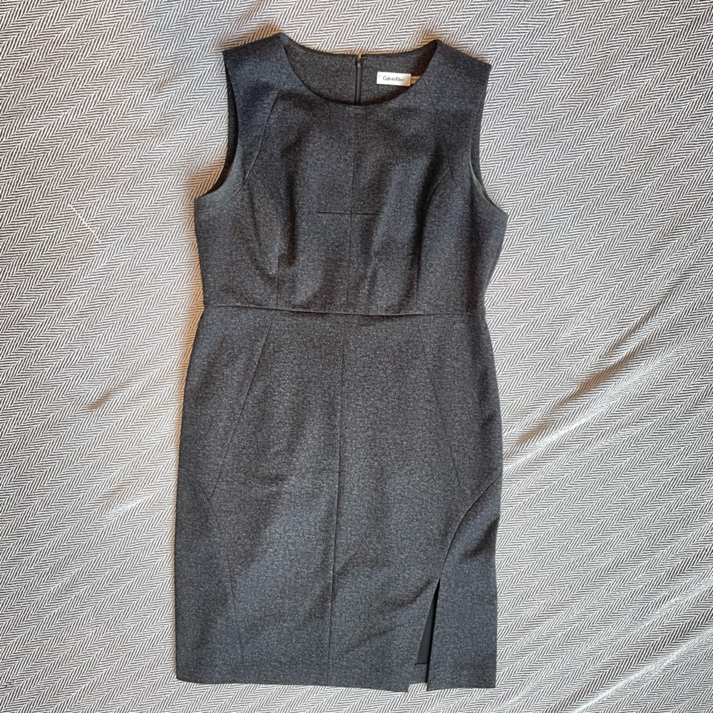 Calvin Klein Charcoal Sleeveless Midi Sheath Dress 14
